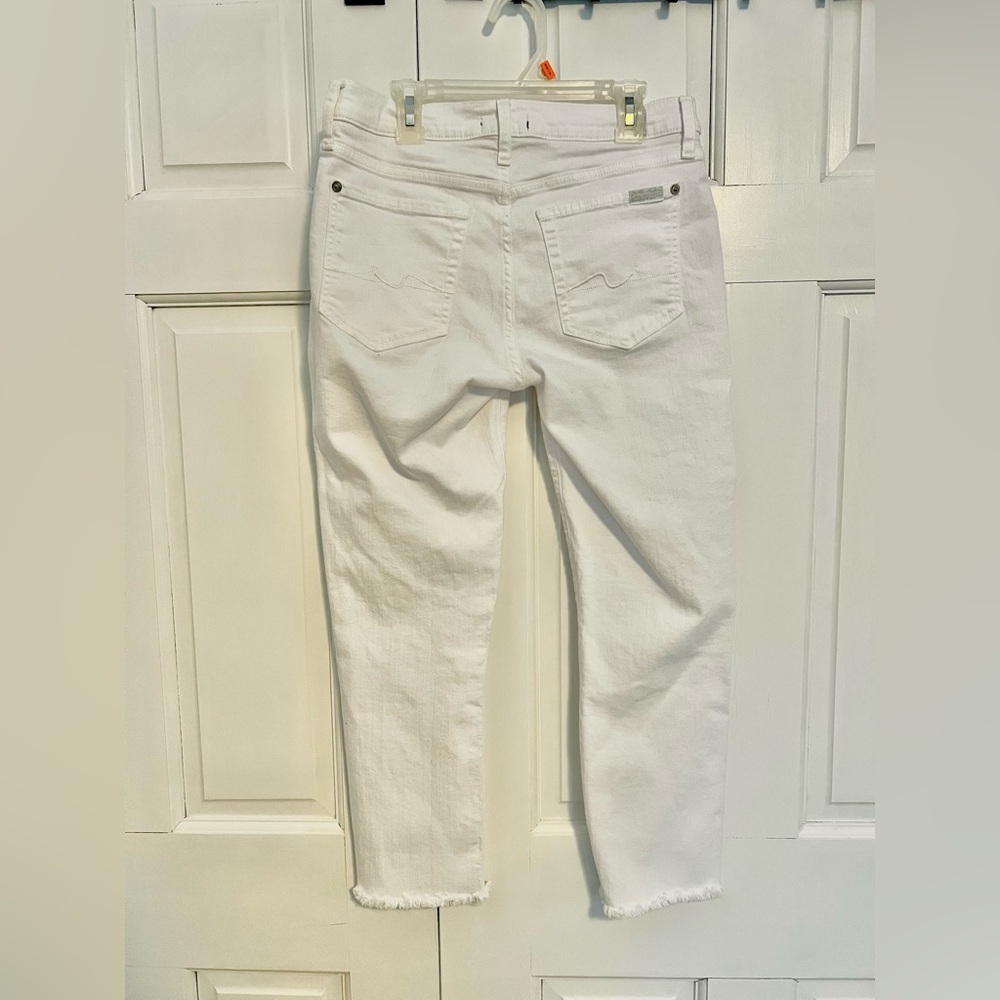 7 For All Mankind Roxanne Ankle Skinny Jeans White 28 Mid Rise Distressed Hem - Picture 4 of 8